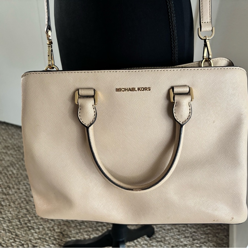 Michael Kors Cream Saffiano Leather Satchel with Gold Hardware